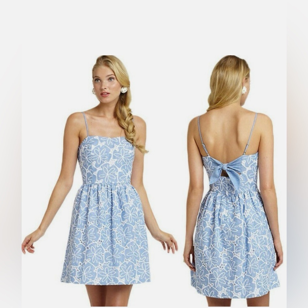 LILLY PULITZER Hollander For A Dollar Chambray Eyelet Dress SIZE: 4 - Picture 2 of 15